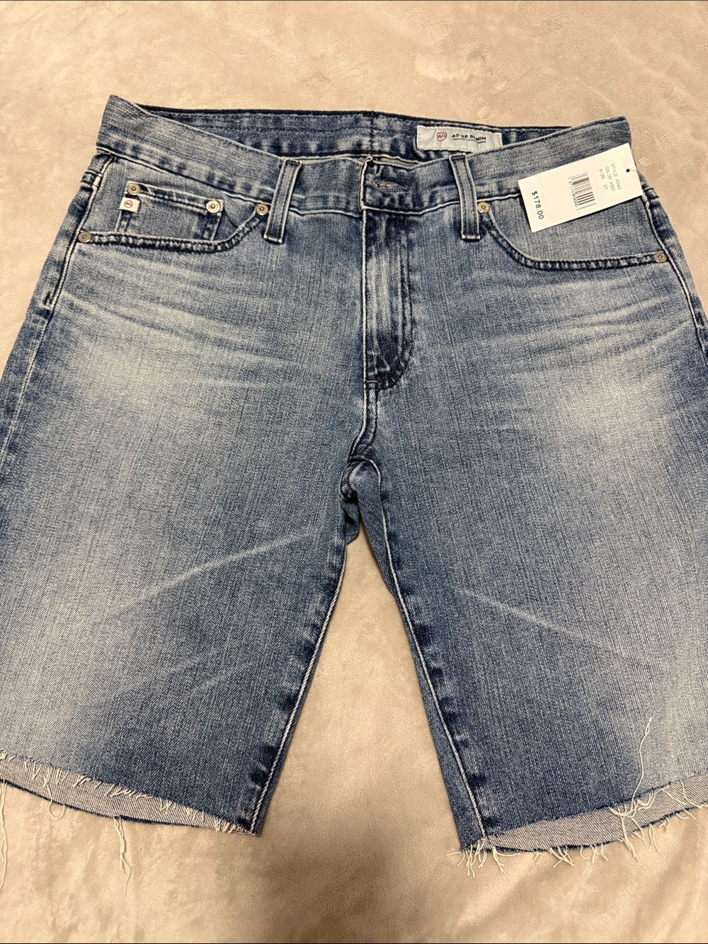 Ag Adriano Goldschmied Washed Blue Frayed Hem Denim Shorts